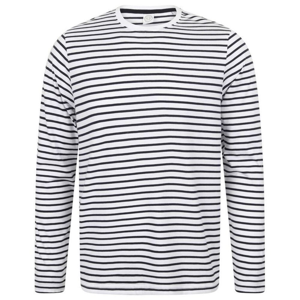 SF Unisex Adult Striped Long-Sleeved T-Shirt / White/Oxford Navy